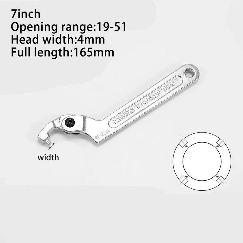 Adjustable Wrench Hook 19-51/32-76/51-120mm Hand Tools Spanner Square/Round Head CR-V Spanner Key for Round Bolt Hand Tools