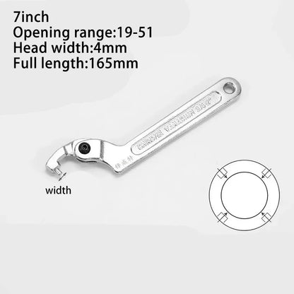 Adjustable Wrench Hook 19-51/32-76/51-120mm Hand Tools Spanner Square/Round Head CR-V Spanner Key for Round Bolt Hand Tools