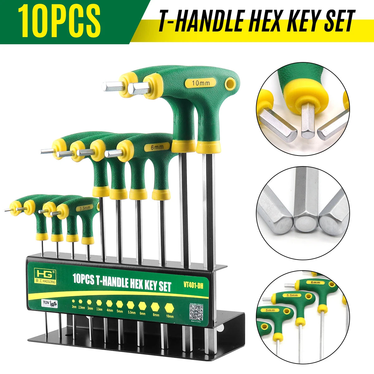 WOZOBUY 10pc Metric Long Arm T-Handle Hex Key Allen Wrench Tool Set Or Star T-Handle Hex Key Set with Convenient Storage Stand