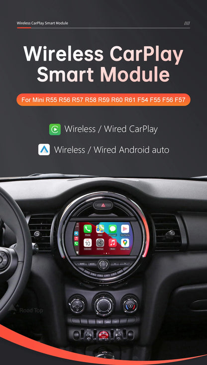 Road Top Wireless CarPlay Android Auto pentru Mini R55 R56 R57 R58 R59 R60 R61 F54 F55 F56 F57 Clubman Countryman Hardtop Cooper