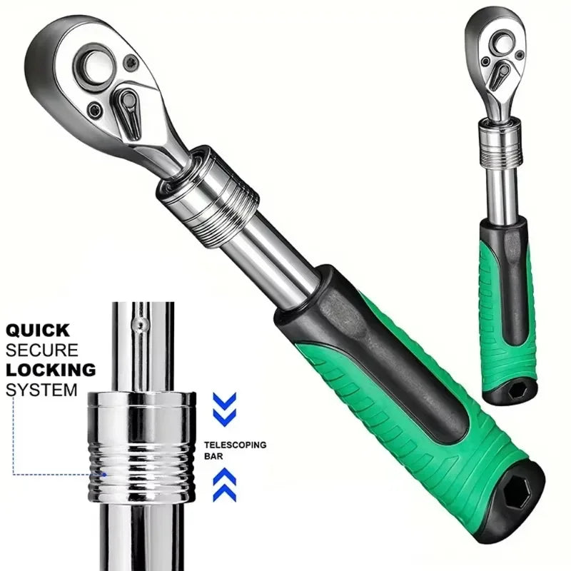 New Retractable Ratchet Set 1/4 3/8 1/2 Inch Drive Rotary Ratchet Reversible Drive 72 Teeth Socket Wrench Mechanical Repair Tool