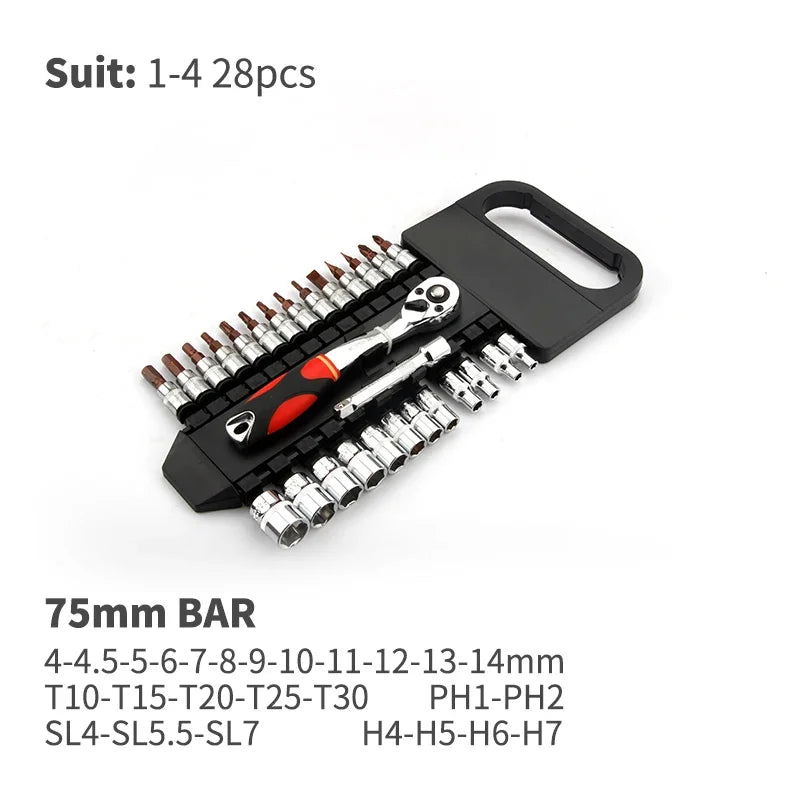 Crv Quick Release Reversible Ratchet Socket Wrench Set Tools with Hanging Rack 1/4"3/8''1/2'' Drive 6.35mm 10mm 12.5mm