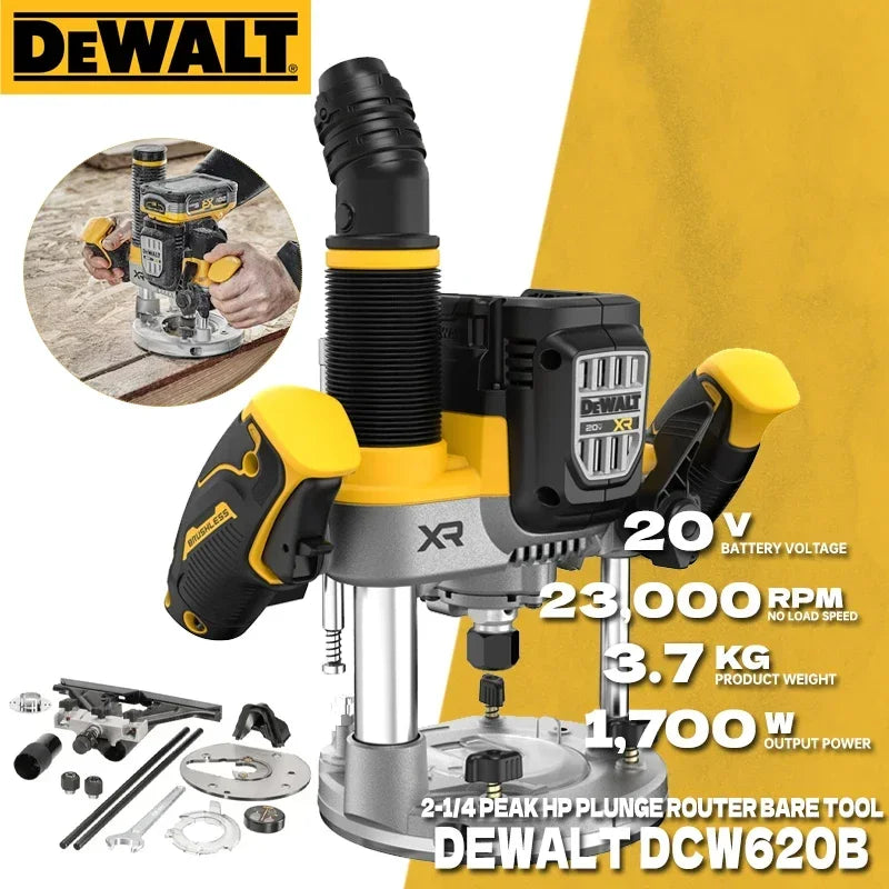 DEWALT DCW620 20V MAX XR 2-1/4 Vârf HP Router cu plunge Router fără fir Router ANTI-ROTARE pentru prelucrarea lemnului Unelte electrice Dewalt DCW620B