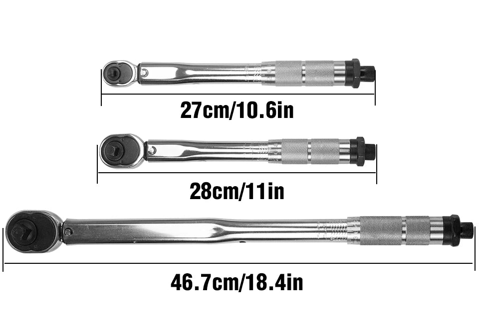 Professional Adjustable Torque Wrench Set 1/4'' Drive Spanner Hand Tool with 3/8 Adapter Ideal for Cars Motorbikes and Bicycles