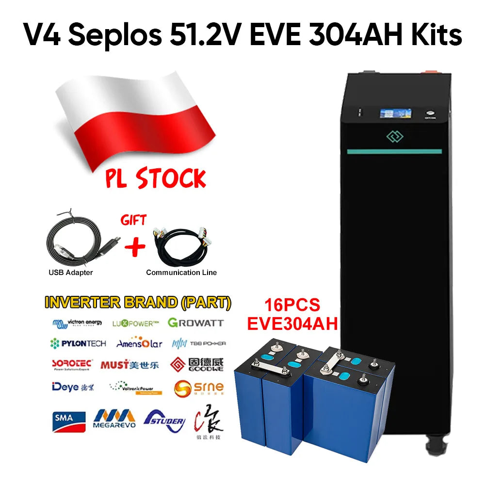 Poland Stock V4 Seplos15.5KWH  Lifepo4 Battery Kits EVE304 Grade A+ Battery With 10A Active Balancer Home Solar CAN RS485