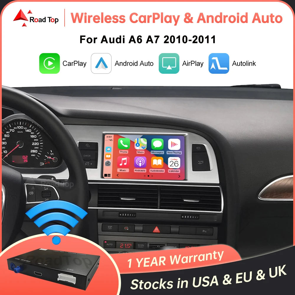 Road Top Wireless CarPlay Android Auto decorder for Audi A6 A7 2010-2011,with Mirror Link AirPlay Car Play Functions