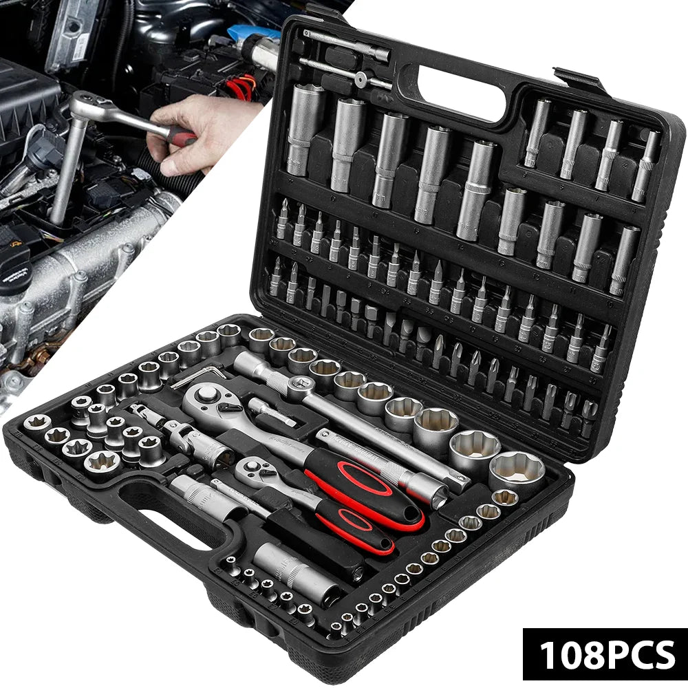 [EU STOCK] 108pcs Socket Wrench Set Car Repair Tools Ratchet Spanner Wrench Set Ratchet Spanner Screwdriver Bits Hardware tools