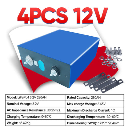 Lifepo4 Battery  EVE280AH Grade A 6000 Cycles Solar Battery Rechargeable Battery 12V 24V 48V Batteries Poland Stock Power Bank