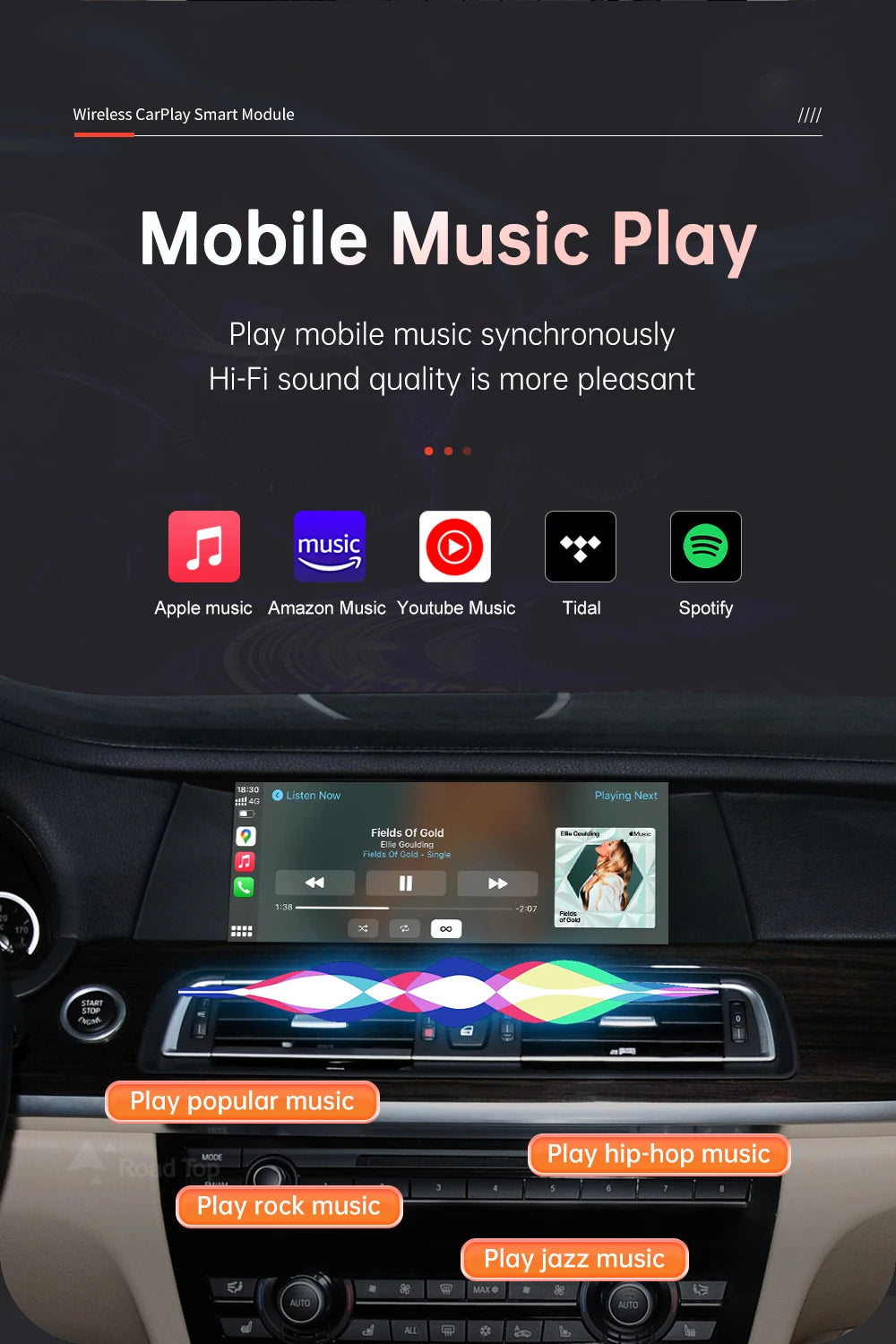 Road Top Wireless CarPlay Android Auto pentru BMW Seria 5 7 F10 F11 F07 GT F01 F02 F03 F04 2009-2016 cu Mirror Link Air Play