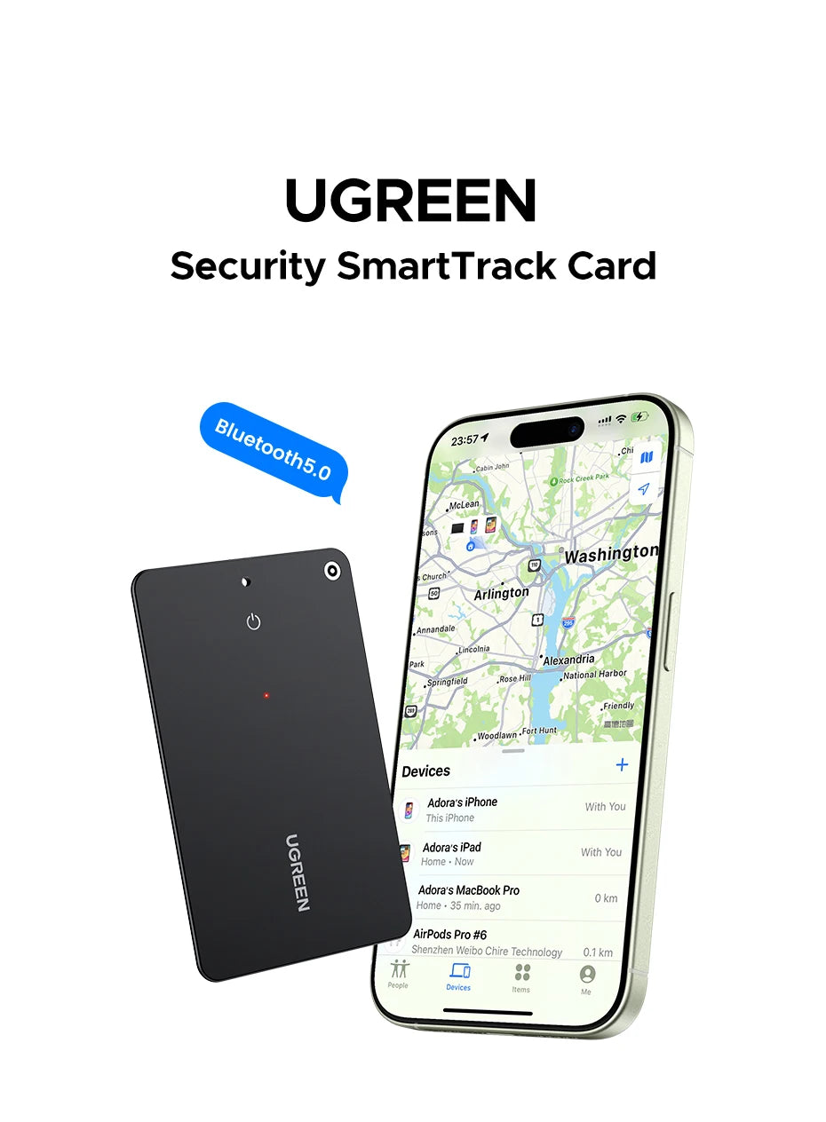 Cardul UGREEN Security SmartTrack Funcționează cu Apple Find My Wallet Tracker Bluetooth Căutare telefon Rezistent la apă (numai iOS)