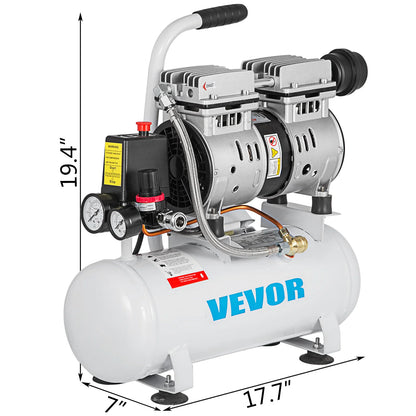 VEVOR 9L Silent Air Compressor with Pure Copper Motor 550W Oil-free Air Pump For Home Repair Tire Inflation Whisper Compressor