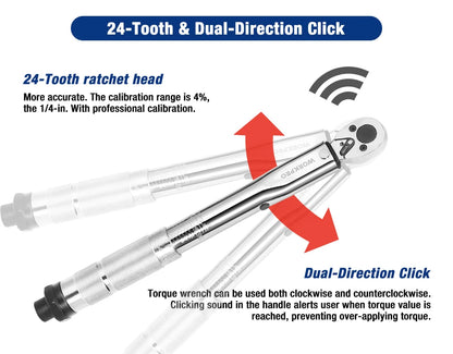 Clé dynamométrique à entraînement carré WORKPRO 1/4'' 3/8'' 1/2'' 5-210 Nm Clé à cliquet bidirectionnelle précise pour réparation automatique Clé de clé de réparation