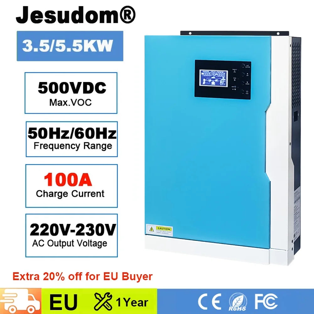 Hybrid MPPT Solar Inverter 3.5KW 5.5KW AC230V DC24V 48V MPPT 100A 500VDC PV Input 5500W Pure Sine Wave Hybrid Inversor With WiFI