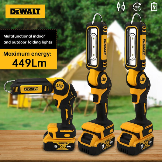 Dewalt Lampă de lucru cu LED-uri, rotativă de 90°, lanternă portabilă de mână cârlig, reîncărcabilă, baterie de 20 V, lanternă de camping în aer liber