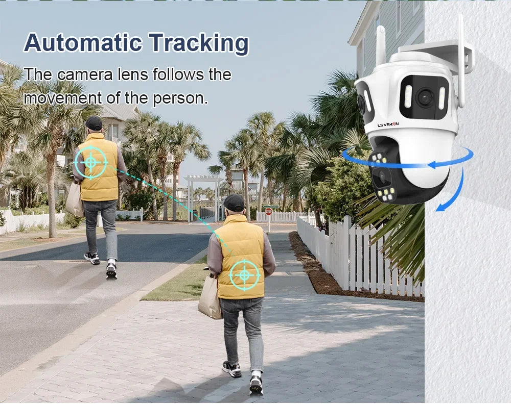 LS VISION 12MP 6K Three Screens WiFi Linkage Camera Outdoor Three Lens PTZ Auto Tracking Security Cameras Alexa iCSee App