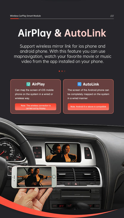 Road Top Wireless CarPlay Android Auto Interface For Audi Q7 2010-2015 with AirPlay Mirror Link Car Play Functions