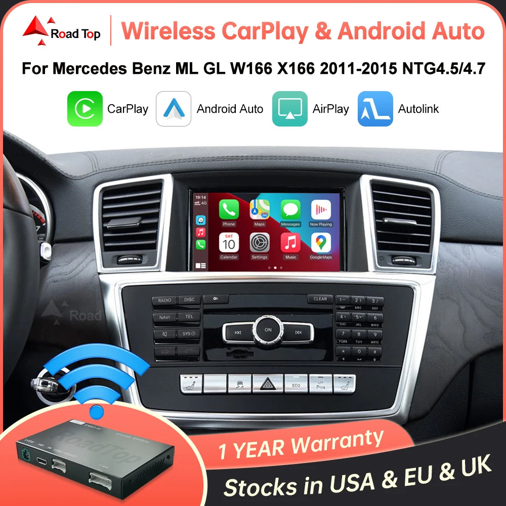 Road Top Wireless CarPlay Android Auto for Mercedes Benz ML GL W166 X166 2012-2015 with Mirror Link AirPlay Car Play Functions