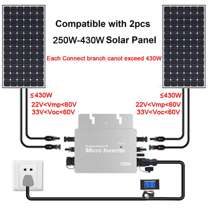 Tensiune de intrare PV 22~60V AC Ieșire 110V/230V Auto.WVC600W/700W/800W Micro invertor solar de legătură cu rețea cu monitor WIFI mufă UE