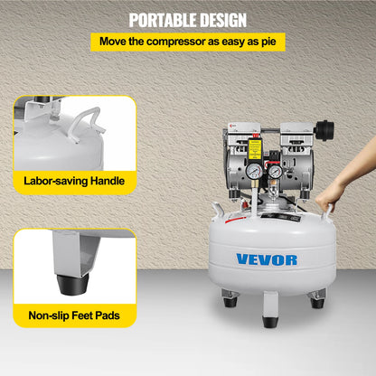 VEVOR Vertical Air Compressor 6.6/8.8 Gal Ultra Quiet Oil-Free Air Compressor 30L/40L Tank Silent Air Compressor 850W Low noise