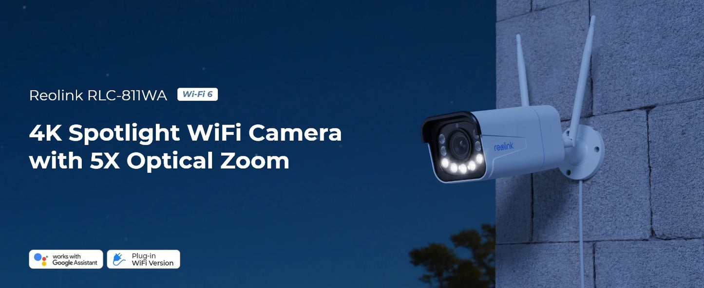 Cameră de securitate Reolink 4K Detectare inteligentă 8MP Wi-Fi 6 Camere de supraveghere tehnică Onvif 2.4G/5Ghz Cameră IP de exterior fără fir de 5MP