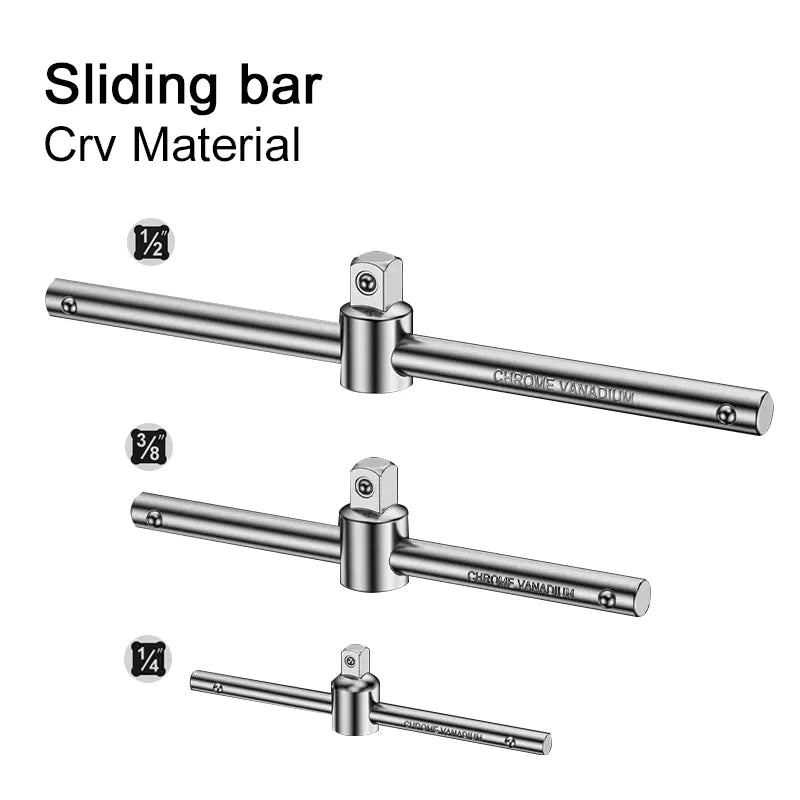 Crv Material 1/4 3/8 1/2 Drive Socket Wrench Extension Sliding T Bar Auto Repair Tools Sleeve Slide Bar Force Applying Rod Pipe