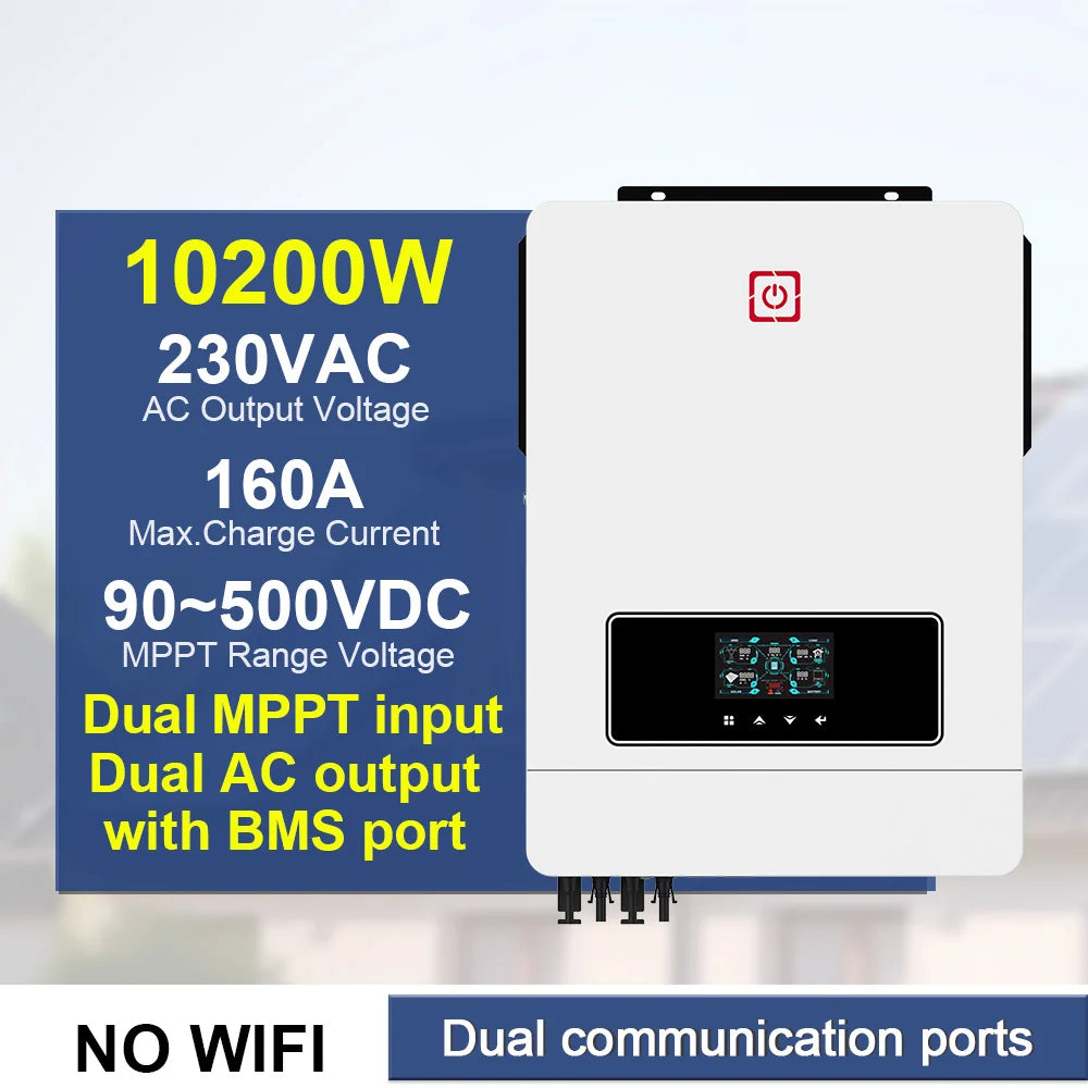 Dual Output On/Off Grid Solar Inverter4.2KW 24V 6.2KW 48V10.2KW With BMS Ports Dual MPPT PV Input Pure Sine Wave Hybrid Inverter