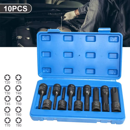 10pc wrench sockets T20-T80 power socket set Socket Wrench Set Car tool set 1/2 inch TORX socket Tool Auto Repair Tools