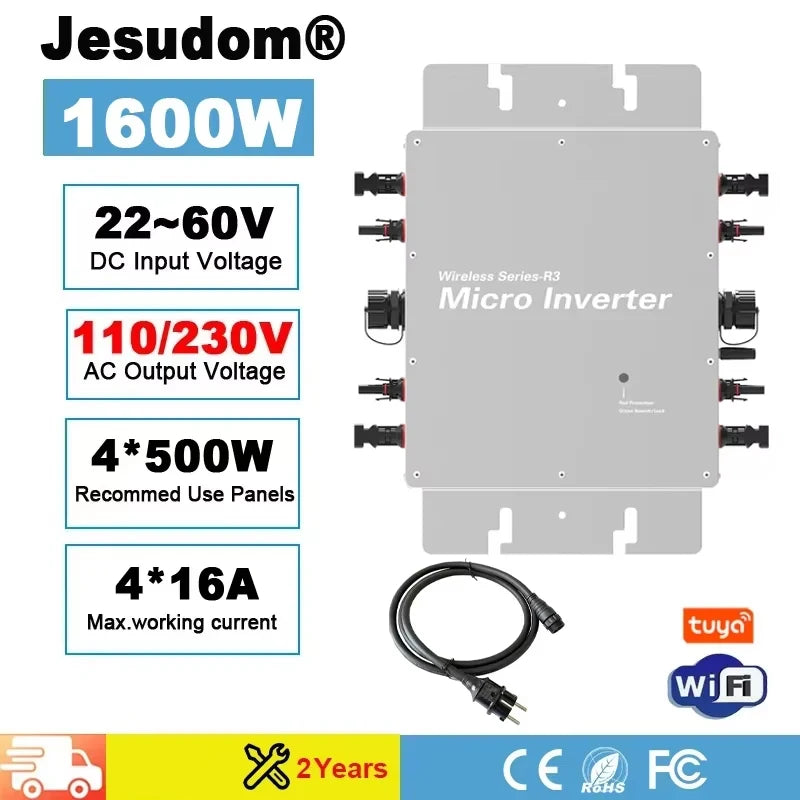 Micro-onduleur sans fil 1600 W WVC Convertisseur de raccordement au réseau solaire DC22-60 V à 120 V 230 V Interrupteur automatique