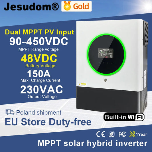 Invertor solar hibrid cu intrare dublă MPPT PV 11KW 48VDC 230VAC Undă sinusoidală pură Controler de încărcare 150A încorporat Până la 6 unități paralele