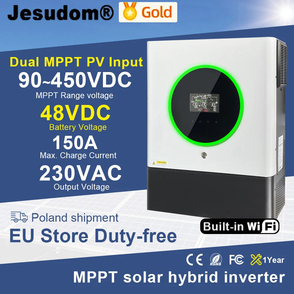 Onduleur solaire hybride à double entrée MPPT PV 11 kW 48 V CC 230 V CA à onde sinusoïdale pure Contrôleur de charge 150 A intégré Jusqu'à 6 unités en parallèle