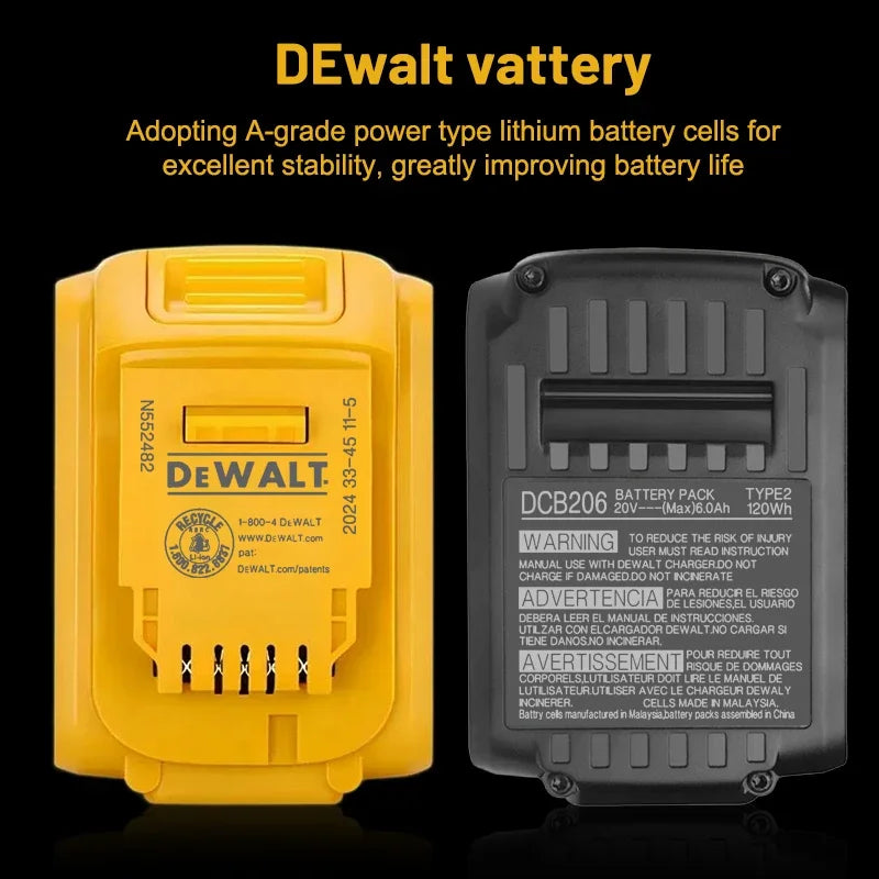 High Rate 100% Genuine Dewalt 20V Battery, 2AH 5AH 6AH 9AH Rechargeable Lithium Ion Battery, Dewalt DCB200 Power Tool Battery