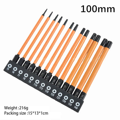 Lot de 13 embouts de tournevis hexagonaux à tête hexagonale à impact de 75 mm, 100 mm, 150 mm, embouts de tournevis hexagonaux en acier S2, métriques et magnétiques