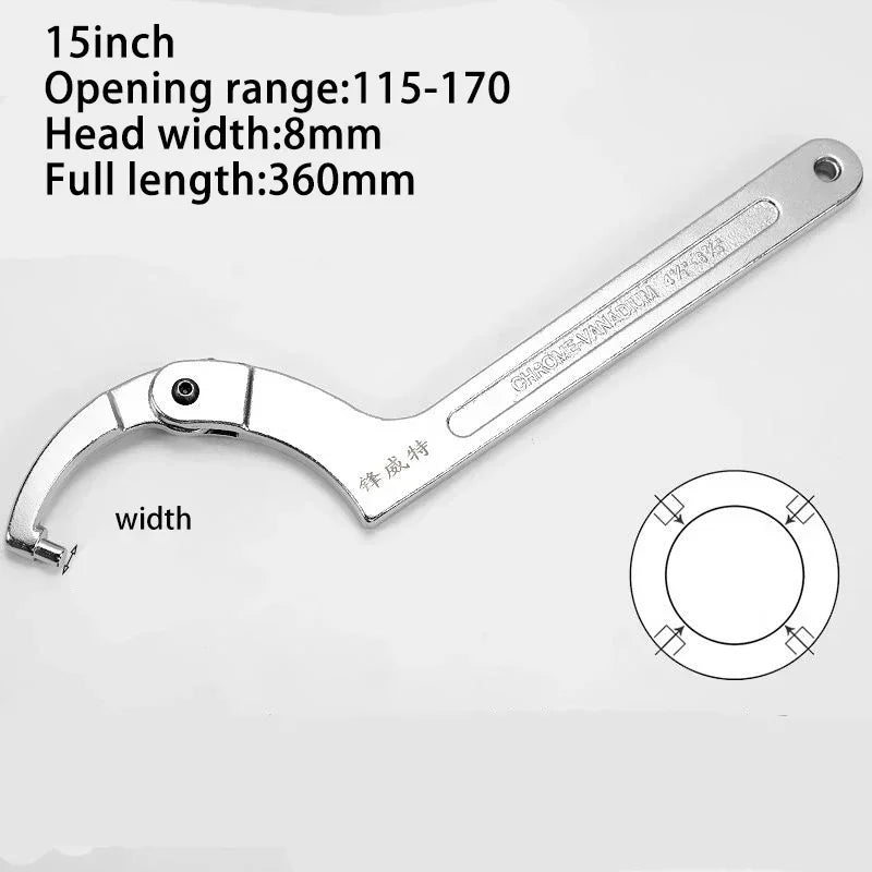 Adjustable Wrench Hook 19-51/32-76/51-120mm Hand Tools Spanner Square/Round Head CR-V Spanner Key for Round Bolt Hand Tools