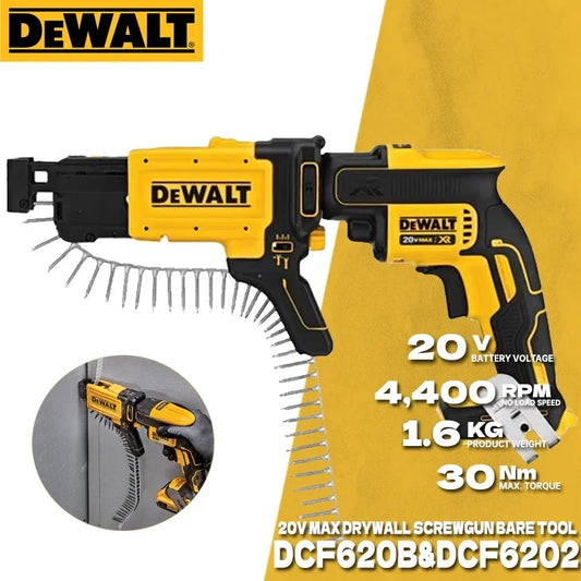 DEWALT 20V pistol cu ​​șuruburi pentru gips-carton, mașină de înșelat cu alimentare automată, fără perii, cu rotație de 360 ​​de grade DCF620 DCF6202