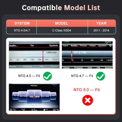 Road Top Wireless Carplay Android Auto for Mercedes Benz C-Class W204 2011-2014 NTG4.5/NTG4.7 with Mirror Link AirPlay Functions