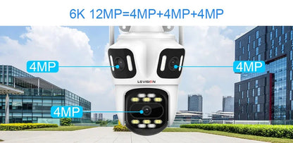 LS VISION 12MP 6K Three Screens WiFi Linkage Camera Outdoor Three Lens PTZ Auto Tracking Security Cameras Alexa iCSee App