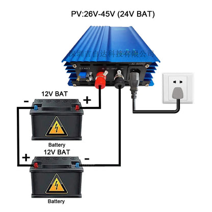 Grid Tie Micro 12V 24V 48V la AC 110V sau 220V 500W 600W MPPT Invertor conectat la rețea solară Putere de descărcare a bateriei reglabilă