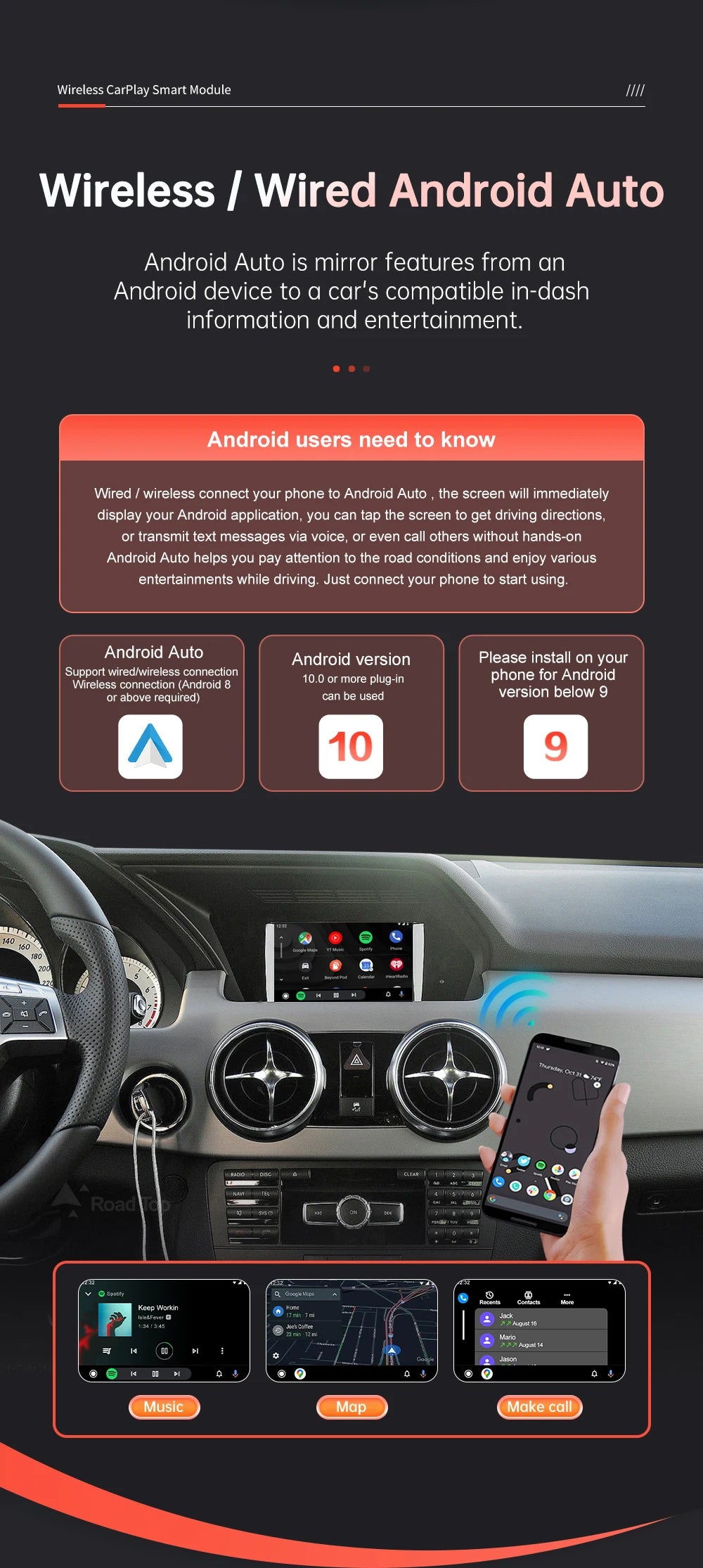 Wireless CarPlay Android Auto for Mercedes Benz GLK X204 2013-2015 with Mirror Link AirPlay Car Play Rear Camera Functions