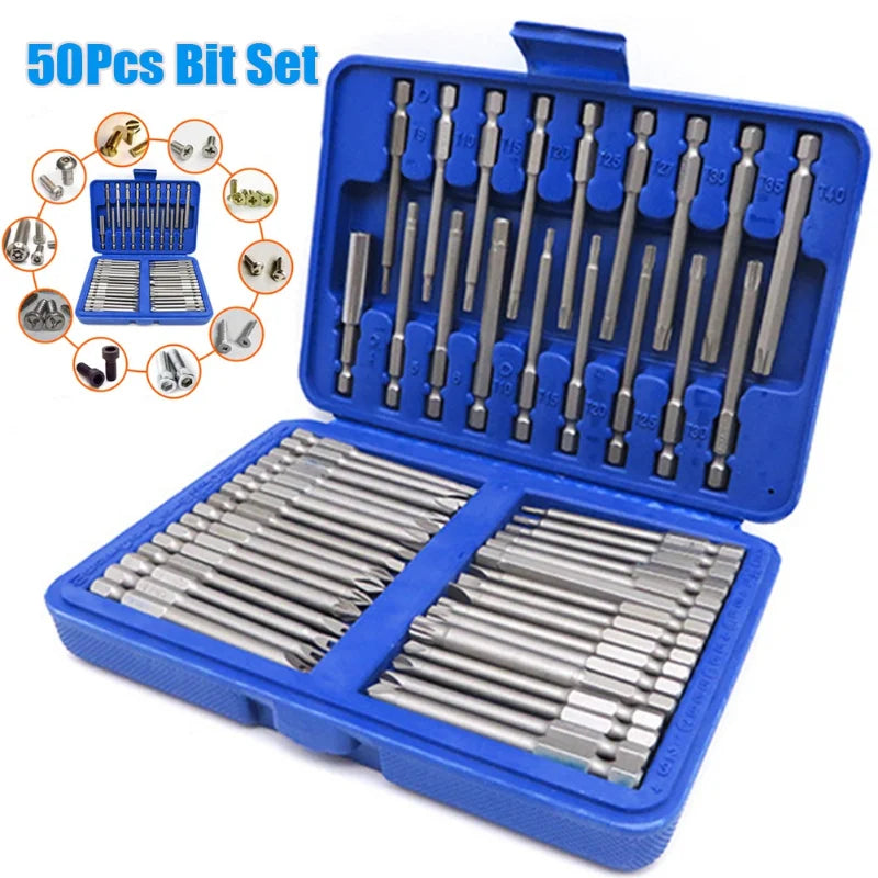 50/36pcs 75mm Extra Long Reach Bit Set Security Magnetic Screwdriver Bits Torx Star Hex Bit Security Bit Set CRV Screwdriver Bit