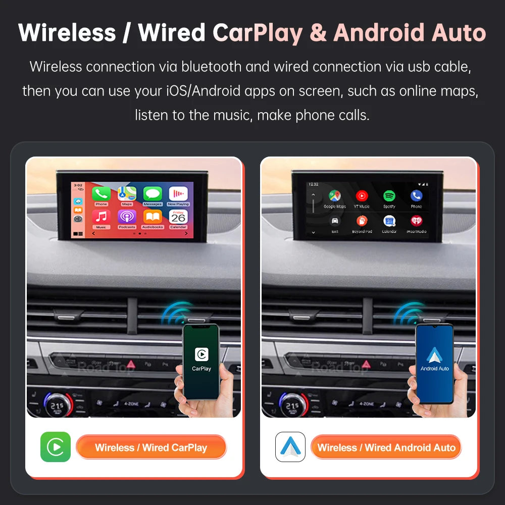 Road Top Wireless CarPlay Android Auto for Audi Q7 2016-2019 with Mirror Link AirPlay Reverse Camera Car Play Functions