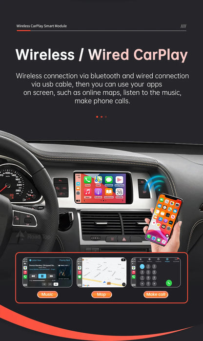 Road Top Wireless CarPlay Android Auto Interface For Audi Q7 2010-2015 with AirPlay Mirror Link Car Play Functions