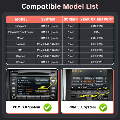 RoadTop Wireless CarPlay Android Auto pentru Porsche Boxster 718 Macan Cayman Cayenne 911/918 PCM3.0 3.1 2008-2015 cu Mirror Link