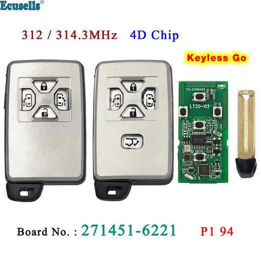 Ecusells Smart Keyless Go Remote Key Fob FSK 312MHz 314.3MHz 4D Chip for Toyota Alphard Previa Sienna Board 271451-6221