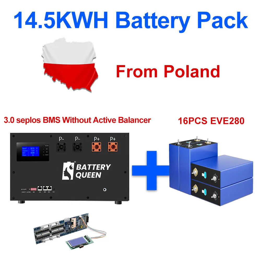 Polonia Lifepo4 14.5KWH EVE280K GradeA+ 8000 de cicluri 3.0 Seplos Kit de baterii DIY Pachet de baterii Fără echilibru activ Solar de acasă