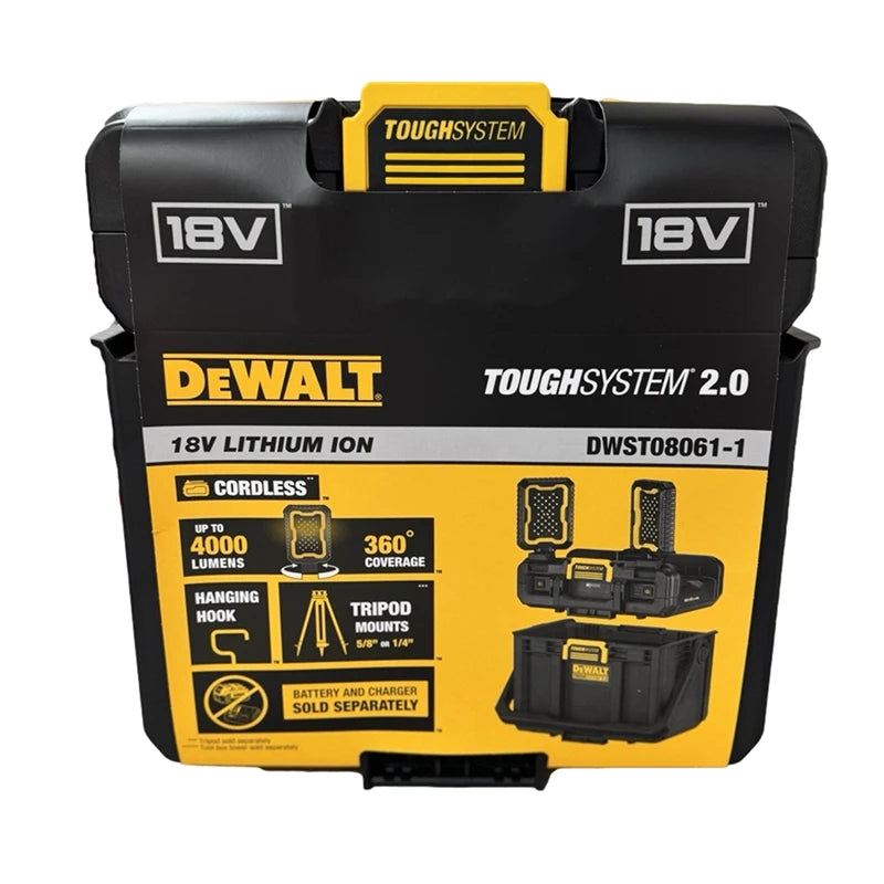 DEWALT DWST08061 2.0 TOUGHSYSTEM Lumină de lucru reglabilă cu depozitare 2 în 1 cu capete LED Cutie compactă de depozitare