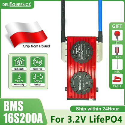 Poland Stock Lifepo4 Battery 48V 16S 200A Power Bank Smart BMS With Bluetooth Uart Balance Cable  24 Hours Free Shipping