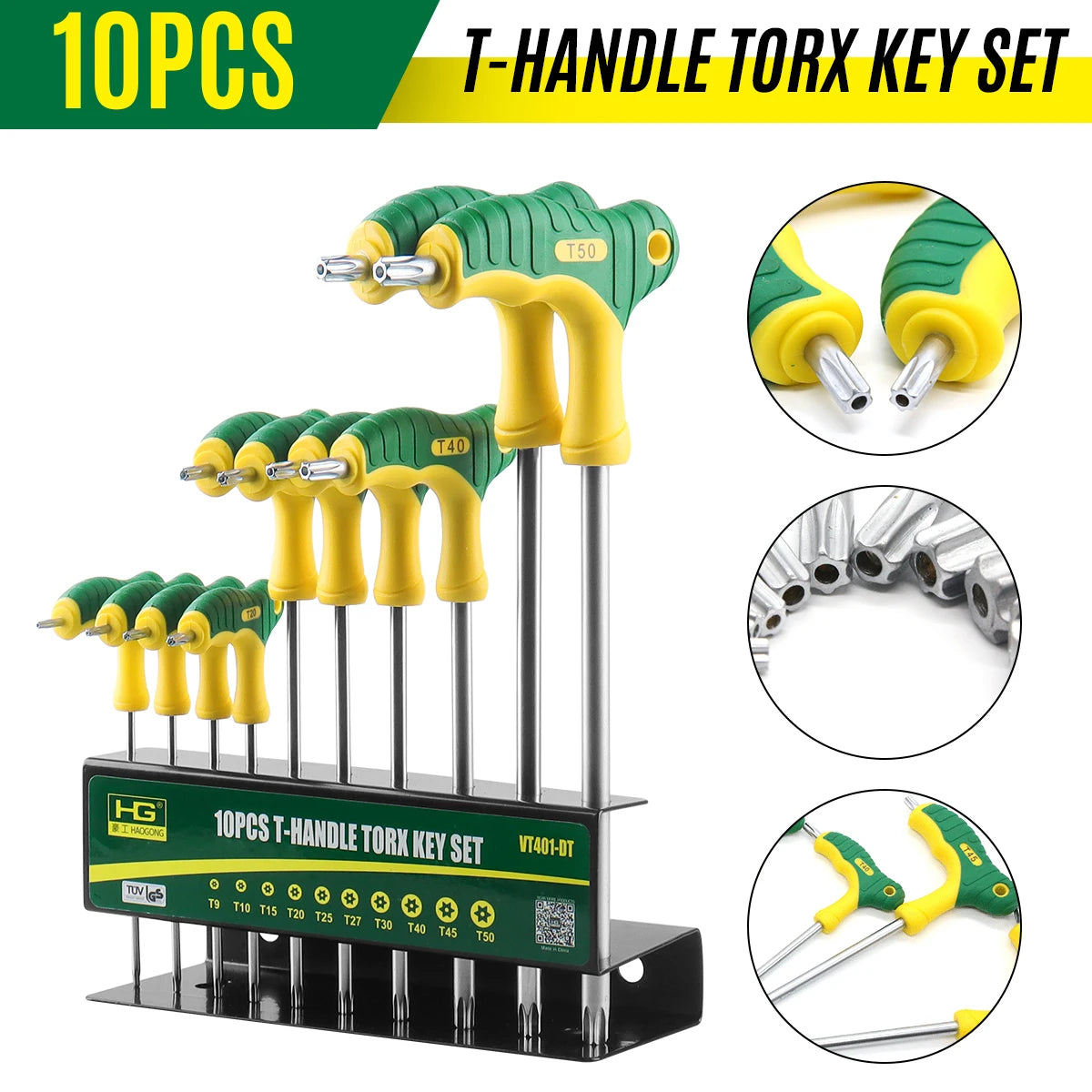 WOZOBUY 10pc Metric Long Arm T-Handle Hex Key Allen Wrench Tool Set Or Star T-Handle Hex Key Set with Convenient Storage Stand