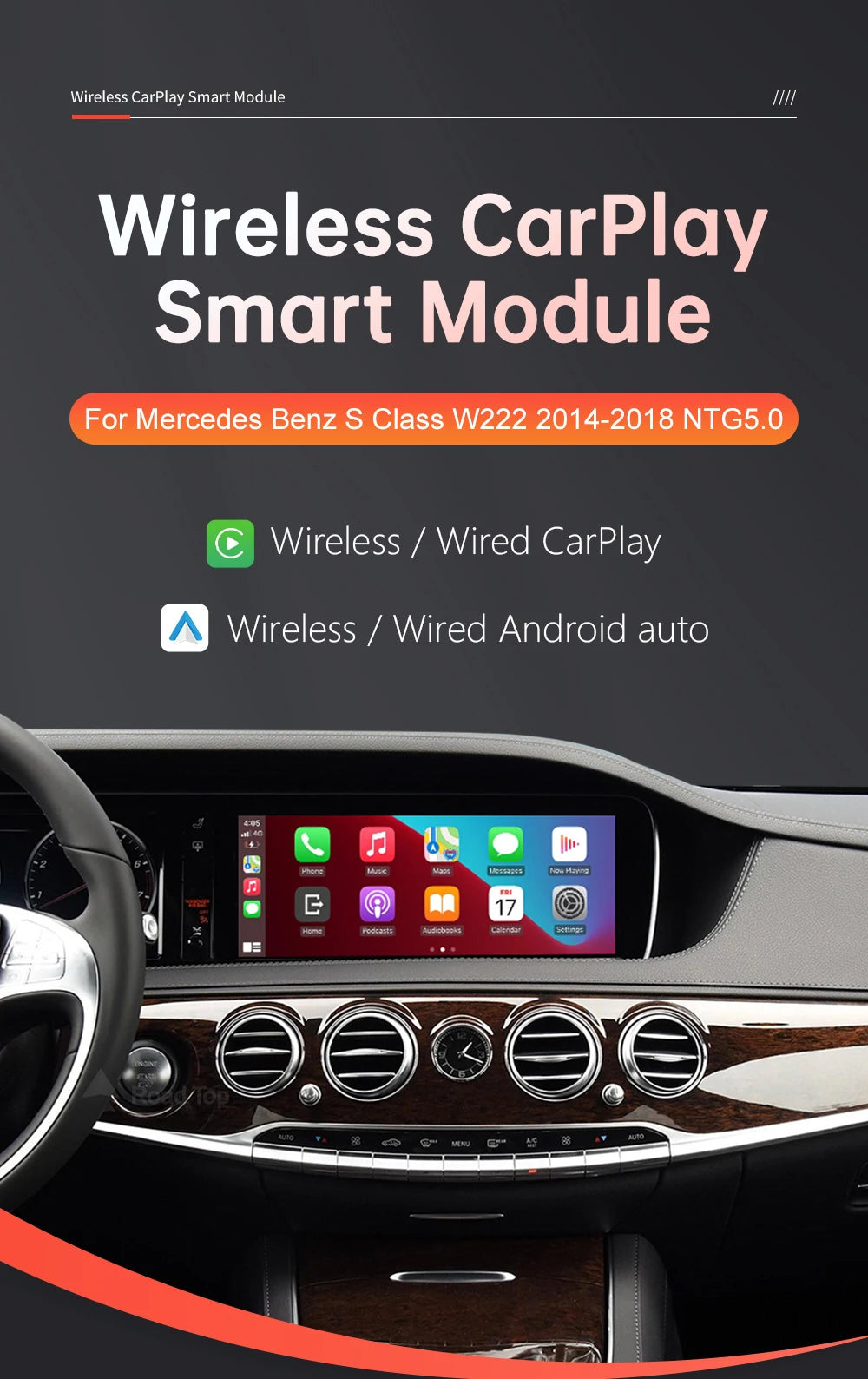 Wireless CarPlay for Mercedes Benz S-Class W222 W217 2014-2018 with Android Auto Mirror Link AirPlay Car Play Functions