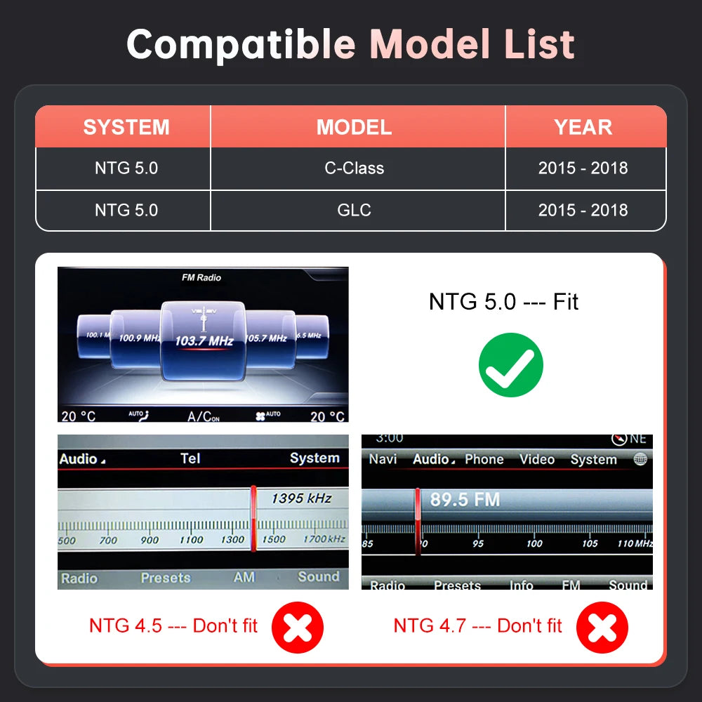 Wireless CarPlay Android Auto Decoder for Mercedes Benz GLC C-Class W205 2015-2018 with MirrorLink AirPlay Car Play Camera