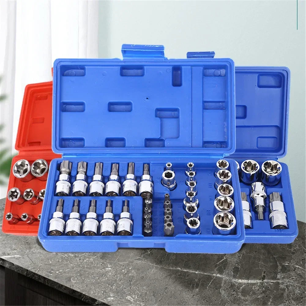 34 de bucăți de înaltă calitate Torx Star Sockets &amp; Bit Set Instrument portabil Torque Star Socket Masculin / Femeie E-Security Bits Drive Hand Tools